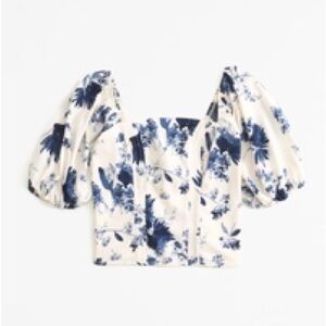 Abercrombie Puff Sleeve Crepe Squareneck Top